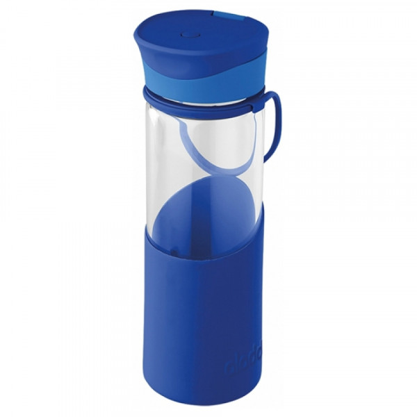 Бутылка д/воды 550 мл. Enjoy Glass Water Bottle силикон./стекл., синий 