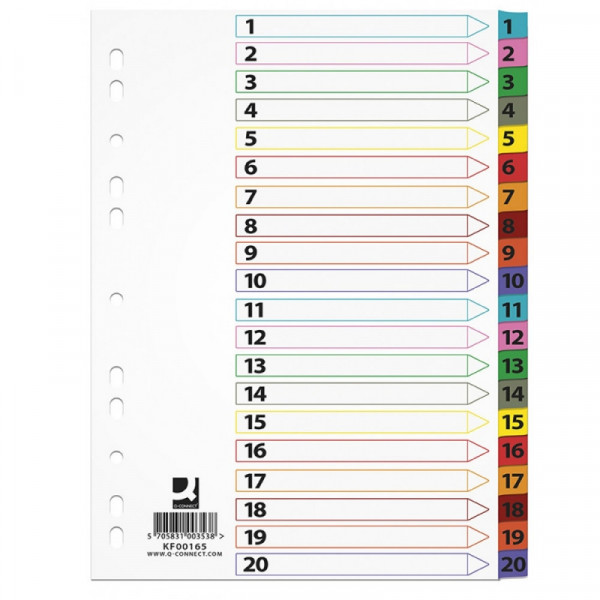 Разделитель на 20 делений А4 Mylar Q-connect карт., с маркир., ассорти