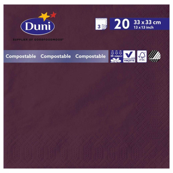 Салфетки бумажные Duni 33*33см 3-сл, цв.слива, 20шт