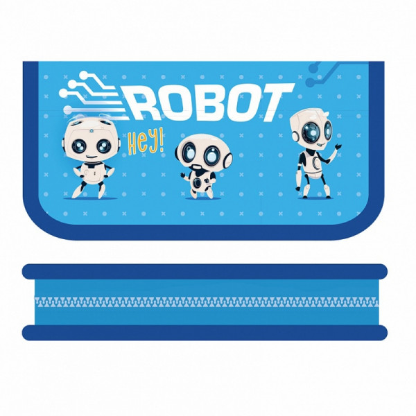Пенал на 1 отд. Robot голубой/синий