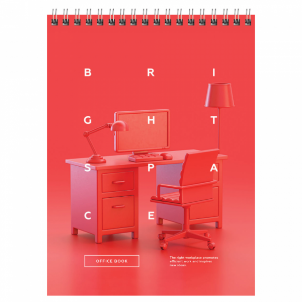 Блокнот А5 148*200 мм, 60 л., в клетку Office book спираль сверху, обл. карт., ассорти