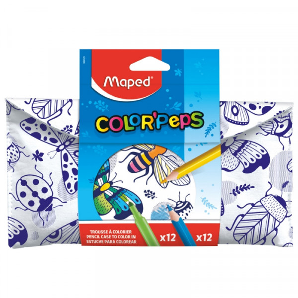 Пенал на 1 отд. Colorpeps с наполнением, белый/синий