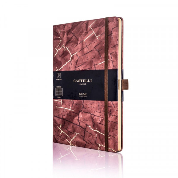 Блокнот А5 130*210 мм., 120 л., тонир., лин. Wabi Sabi Bark обл. искусств. матер., на резинке, бордово-коричневый, срез золотистый