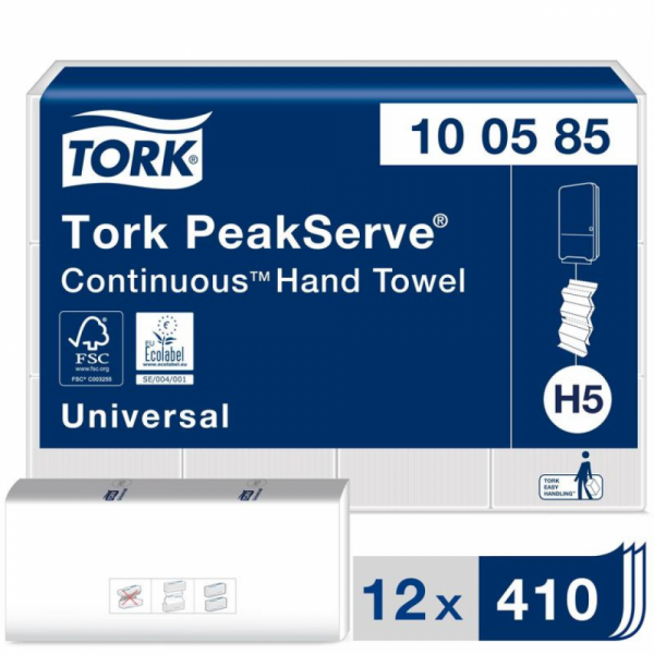 Полотенца бумажные TORK PeakServe Universal листовые с непрерывной подачей, 1-сл., 410 листов, H5