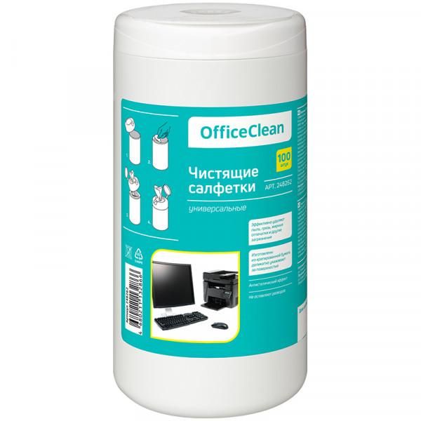 Салфетки чистящие OfficeClean 100 шт., универсальные 