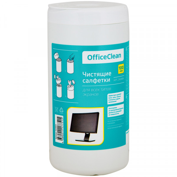 Салфетки чистящие OfficeClean 100 шт., для всех типов экранов 