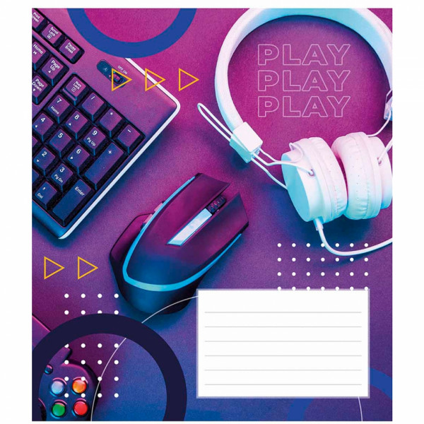 Тетрадь А5 12 л., клет. Just play скоба сбоку, обл. карт., ВД-лак, ассорти