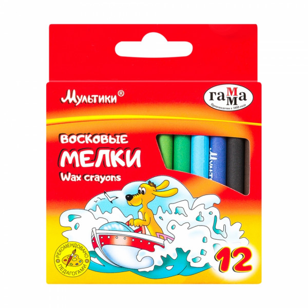Мелки восковые 12 шт. Мультик кругл.