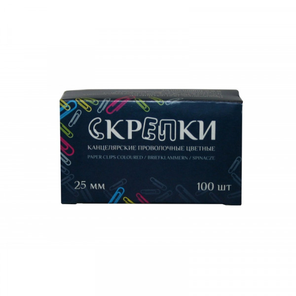 Скрепки 28 мм. Бугинком пласт., 100 шт., овал., цв.