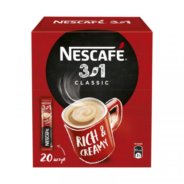 Кофейный напиток Nescafe растворим., 3в1, 20 шт./упак., Классик