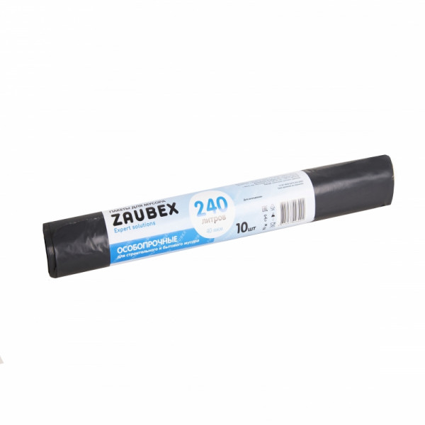 Мешки для мусора 240л 10 шт/рулон ПВД Zaubex 40мкм 86*132см цв.черный, особопрочные