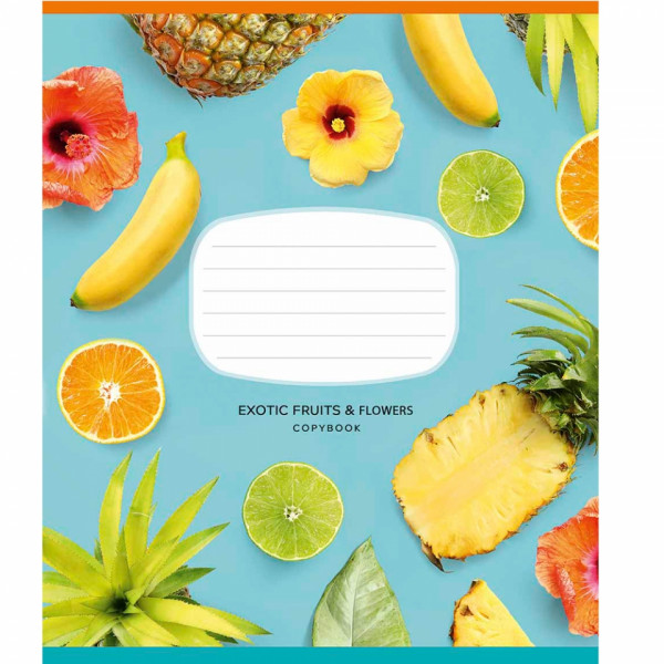 Тетрадь А5 12 л., клет. Fruits & flowers скоба сбоку, обл. карт., УФ-лак, ассорти