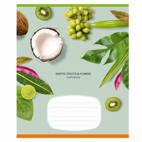 Тетрадь А5 12 л., клет. Fruits & flowers скоба сбоку, обл. карт., УФ-лак, ассорти