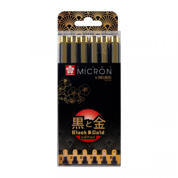 Ручка капиллярная Pigma Micron Black & Gold набор 6 шт.