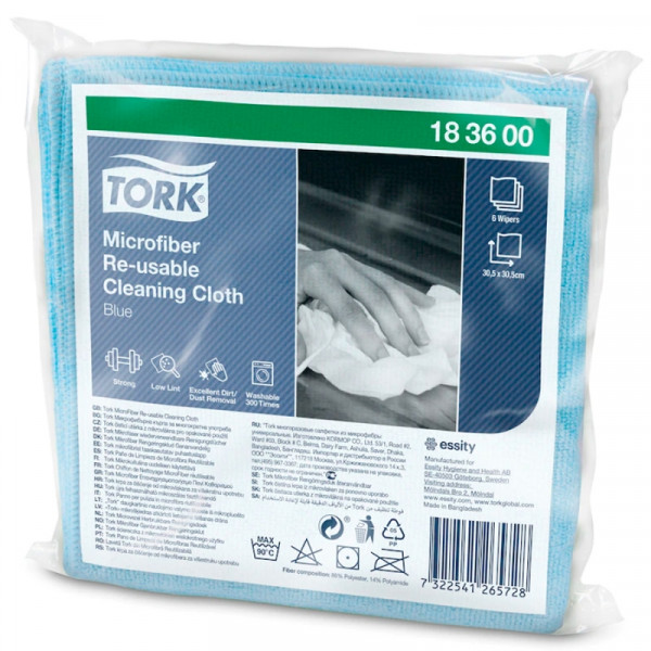 Салфетка из микроволокна TORK 30,5*30,5 см, синий, 6 шт/упак Салфетка из микроволокна TORK 30,5*30,5 см, синий, 6 шт/упак