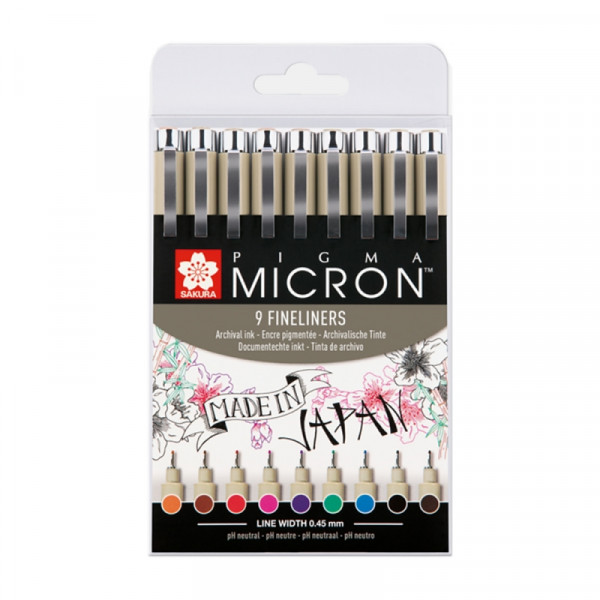 ручка капиллярная Pigma Micron набор 9 шт, ассорти