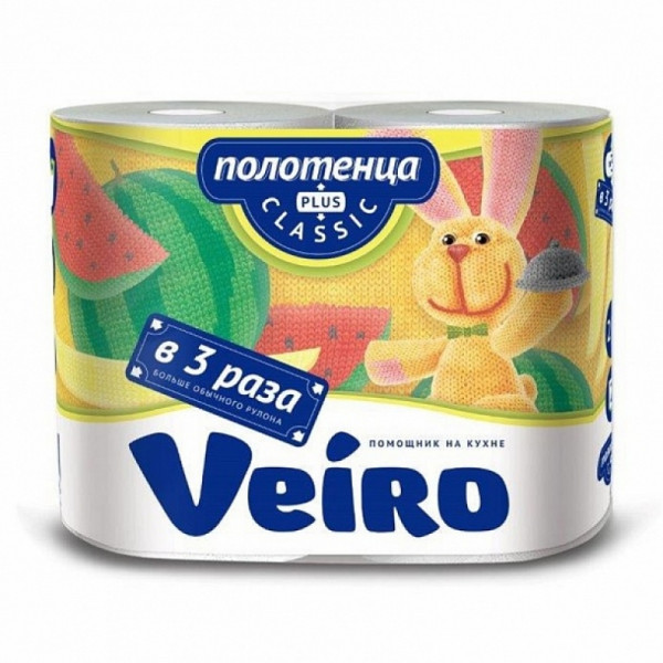 Полотенца бумажные Veiro Classic Plus, 2 рул, 2 слоя, цв.белый
