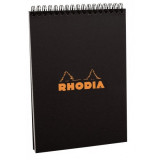 Блокнот А5 148*210 мм, 80 л., в клетку Rhodia спираль сверху, обл. карт., черный