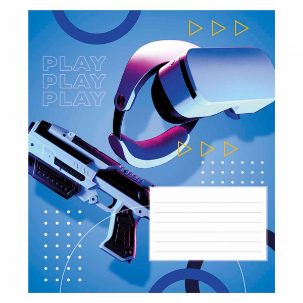 Тетрадь А5 12 л., клет. Just play скоба сбоку, обл. карт., ВД-лак, ассорти