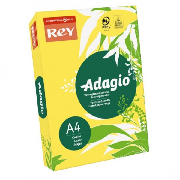 Бумага цветная A4, 80г/м, 500 л. REY adagio желтый неон