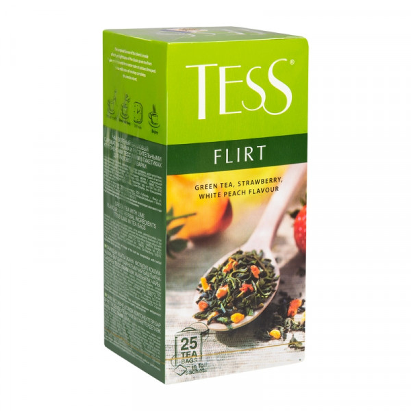 Чай Tess 25 пак*1,5 гр., зеленый, с белым персиком и клубникой, Flirt