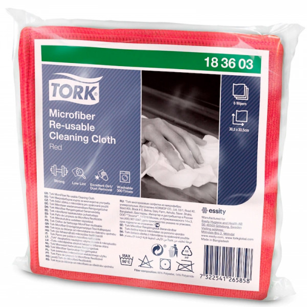 Салфетка из микроволокна TORK 30,5*30,5 см, красный, 6 шт/упак
