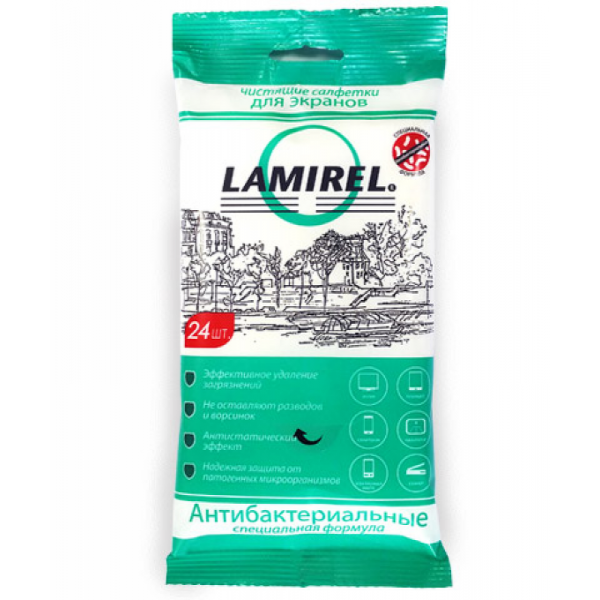 чист. салфетки для экранов антибактериальные 24 шт Lamirel мягкая упаковка
