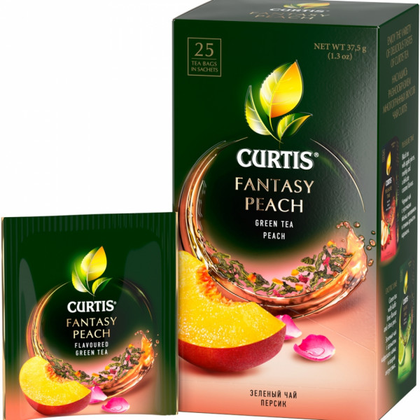 Чай Curtis 25 пак*1.5 гр., зеленый, сашеты, с ароматом персика и кусочками яблока, Fantasy Peach