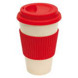 Стакан бамбук./силикон./пласт., 400 мл. Geo Cup с крышкой и оплеткой, белый/красный Стакан бамбук./силикон./пласт., 400 мл. Geo Cup с крышкой и оплеткой, белый/красный