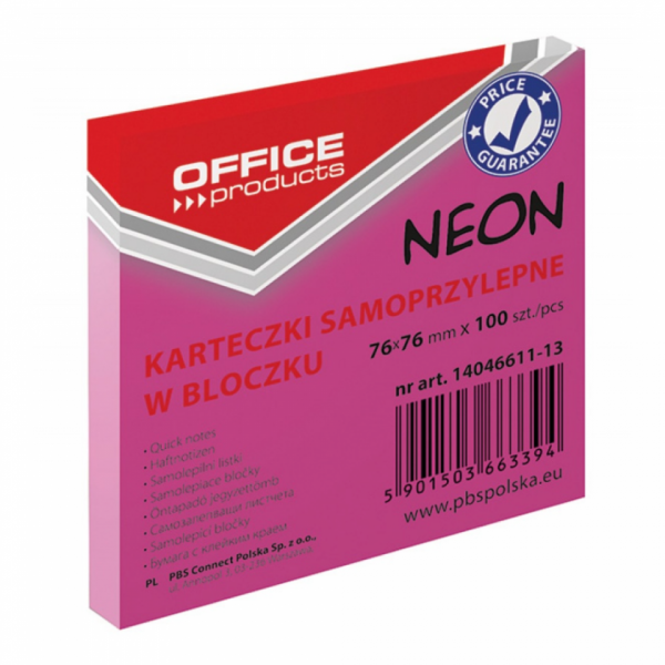 Бумага д/з на кл. осн. 76*76 мм Office products 100 л., оранжевый неон