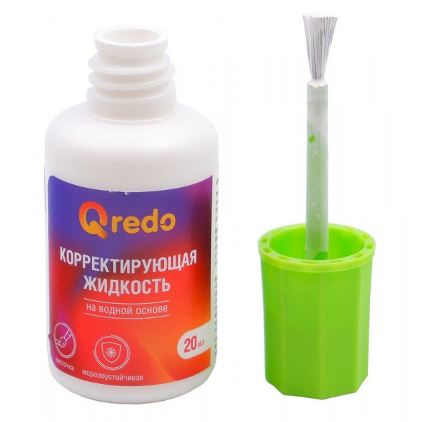 Корректирующая жидкость QREDO 20 мл на водной основе, с кистью, арт. 069002300