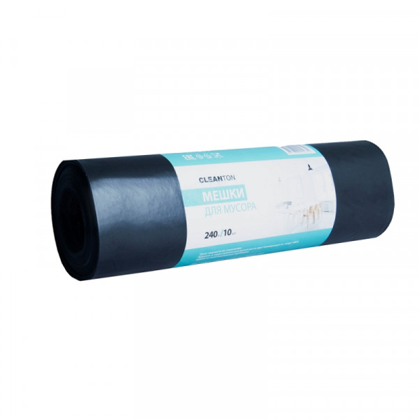 Мешки для мусора 240л 10шт/рулон ПВД Cleanton 60мкм 86*132см цв.черный