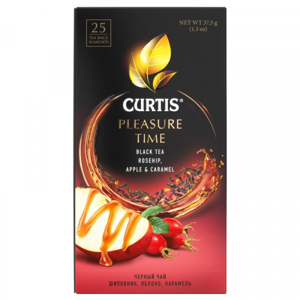 Чай Curtis 25 пак*1.5 гр., черный, сашеты, с ароматом шиповника, яблок и карамели, Pleasure Time
