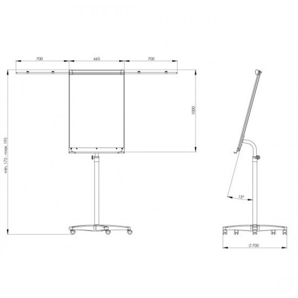Флипчарт Mobilchart Pro 70*100 см, бел. полимер, на колесах, 2х3