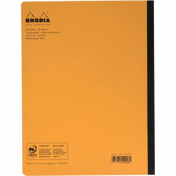 Книга для записей B5 190*250, 80л., лин Rhodia Classic склейка сбоку, обл. карт., оранжевый