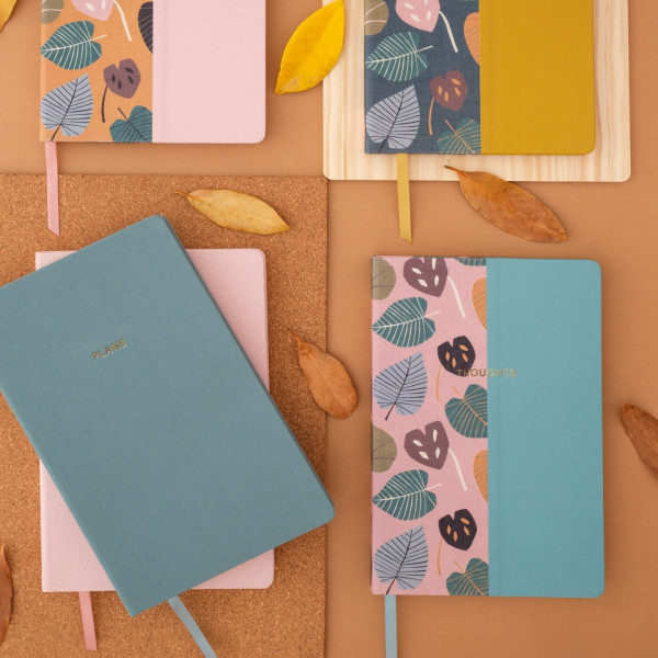 Блокнот А5 134*215 мм, 96 л., в точку Autumn Leaves Ochre-Pink прошит сбоку, тверд. обл. ткан., охра/розовый