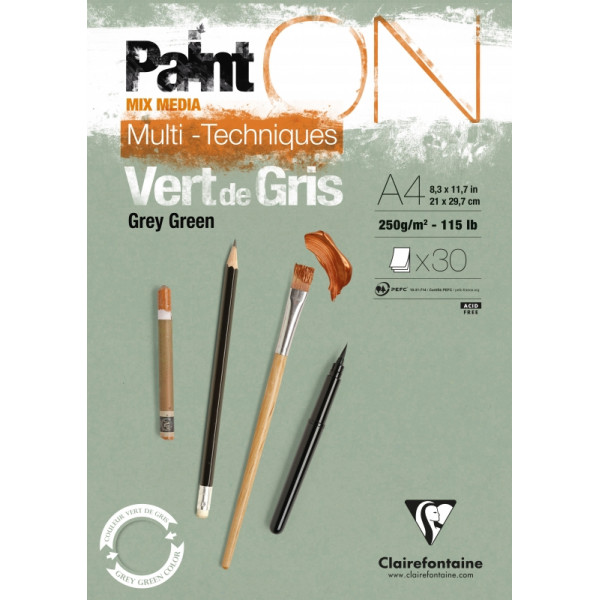 Блок-склейка Paint'On А4, 250г/м2, 30л, серо-зеленая бум.