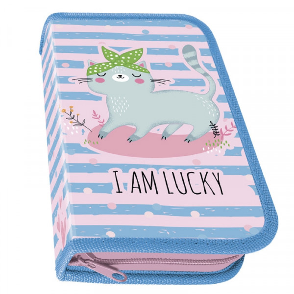Пенал на 1 отд. LUCKY CAT розовый/голубой