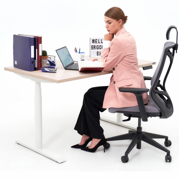Стол с электроприводом двухмоторный WellDesk Paint, цвет черный,столешница ДСП,1395х800х18 белая
