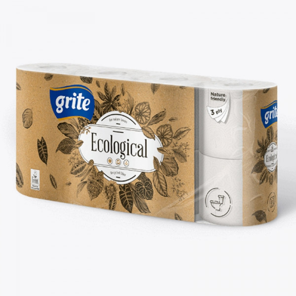 Бумага туалетная GRITE Ecological 1х8 3 слоя