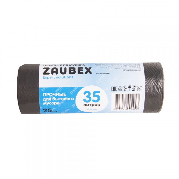 Мешки для мусора 35л 25 шт/рулон ПНД Zaubex 6мкм 45*55см цв.черный