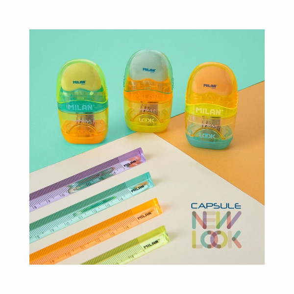Точилка на 1 отв. Capsule New Look с ластиком, ассорти