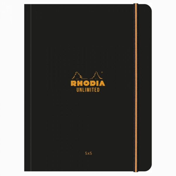 Блокнот А5+ 160*210 мм, 60 л., в клетку Rhodia Unlimited сшивка сбоку, обл. карт., микроперф., на резинке, оранжевый