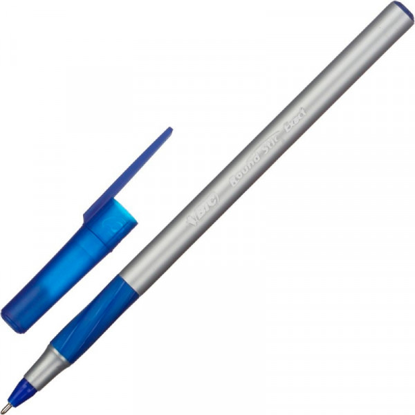 Ручка шарик. Bic Round Stic Exact 0,30 мм, пласт., серый, стерж. cиний