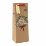 Пакет бумажный подарочный 21,5*10,2*25,3 см Xmas Wreath Kraft