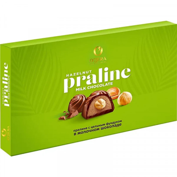 Конфеты шоколадные O`Zera Praline Hazelnut 190 гр., с ореховой начинкой и цельным фундуком, в молочном шоколаде Конфеты шоколадные O`Zera Praline Hazelnut 190 гр., с ореховой начинкой и цельным фундуком, в молочном шоколаде