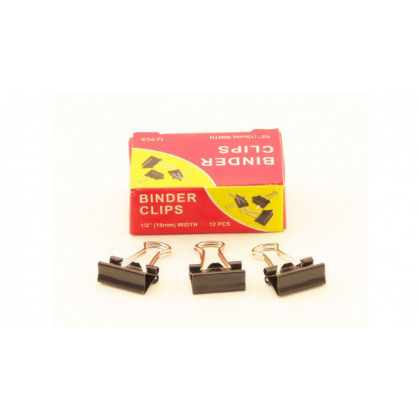 Зажимы для бумаг в наборе, черные, 15 мм, 12 шт., Binder clips