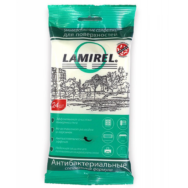 чист. салфетки для поверхностей антибактериальные 24 шт Lamirel мягкая упаковка