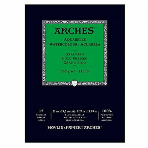 Блок-склейка бумаги для акварели Arches 100 хлопок, гор.пресс, 23*31, 300г/м, 12л