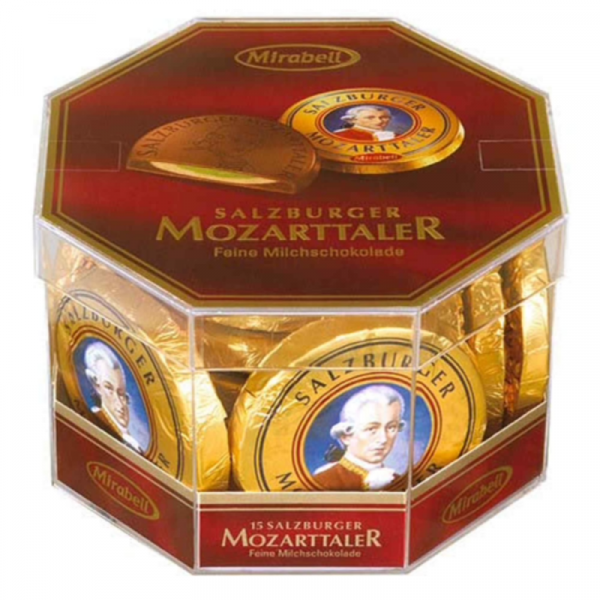Конфеты Mirabell Mozartkugeln 280 гр., молочный шоколад с начинкой из светлого и темного пралине и марципана Конфеты Mirabell Mozartkugeln 280 гр., молочный шоколад с начинкой из светлого и темного пралине и марципана